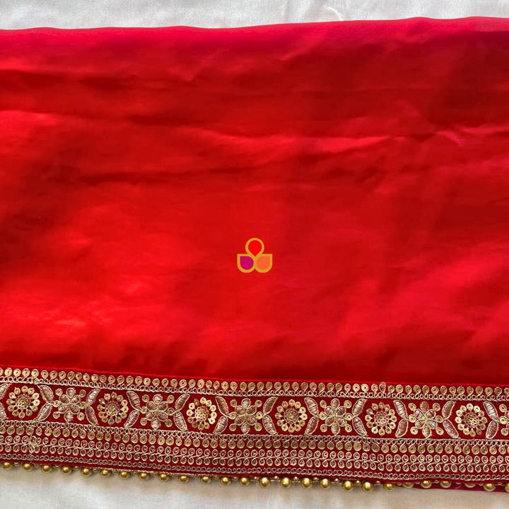 anokherang Dupattas Bridal Ruby Red Tissue Organza Dupatta