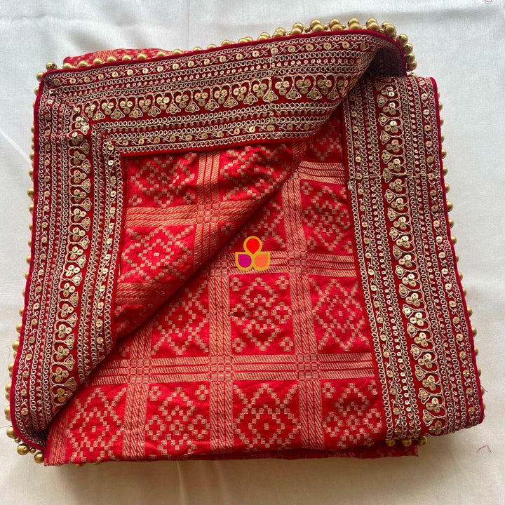 anokherang Dupattas Bridal Ruhaniyat Red Banarasi Bandhej Embroidered Silk Dupatta