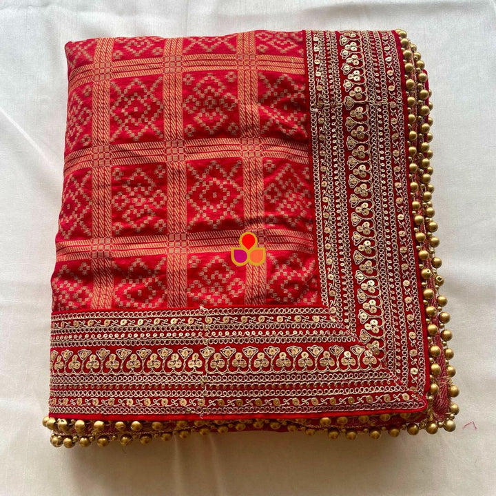 anokherang Dupattas Bridal Ruhaniyat Red Banarasi Bandhej Embroidered Silk Dupatta