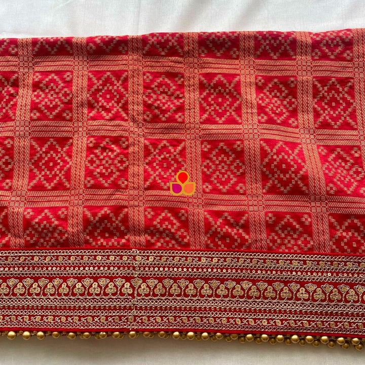 anokherang Dupattas Bridal Ruhaniyat Red Banarasi Bandhej Embroidered Silk Dupatta