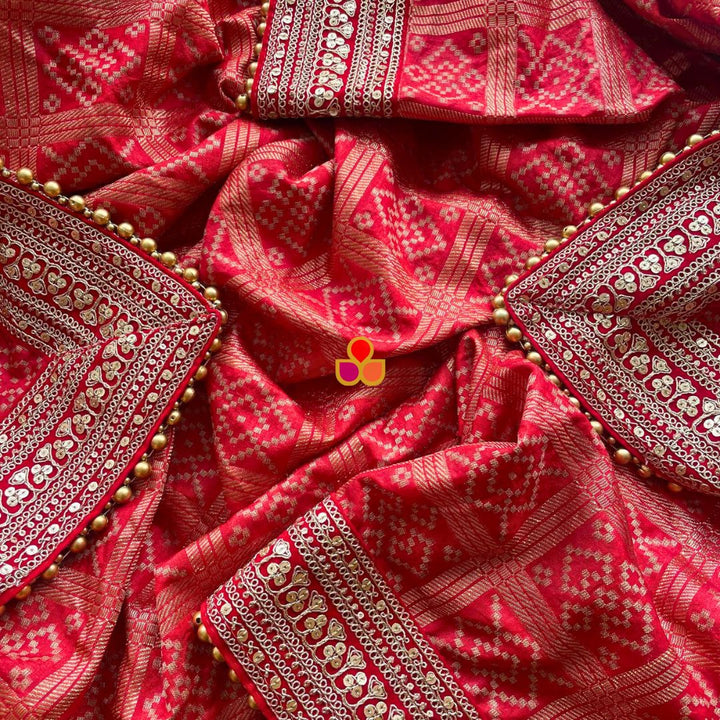anokherang Dupattas Bridal Ruhaniyat Red Banarasi Bandhej Embroidered Silk Dupatta