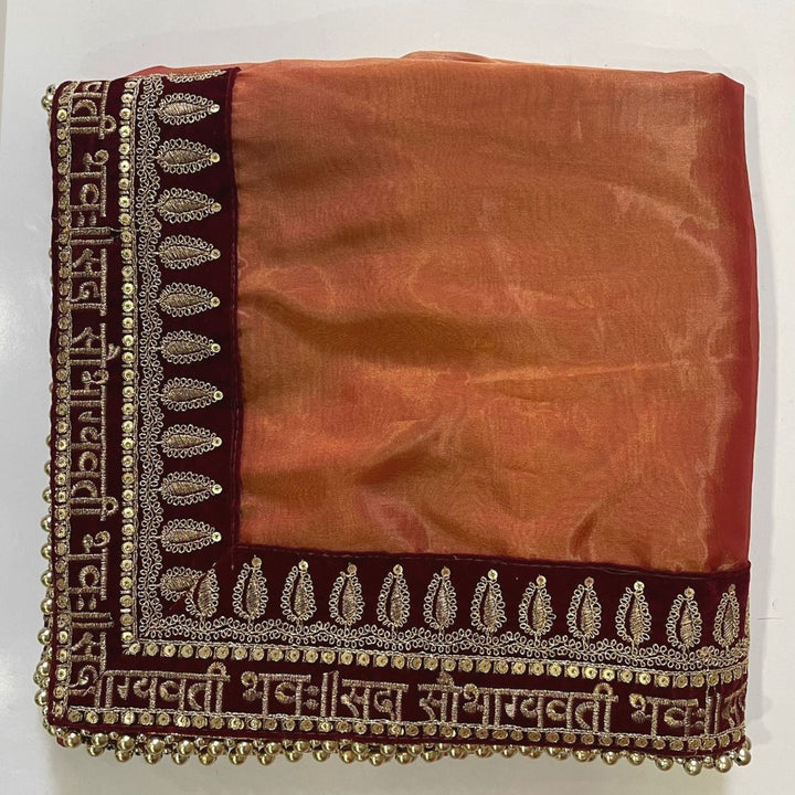 anokherang Dupattas Bridal Rust Saubhagyavati Organza Dupatta