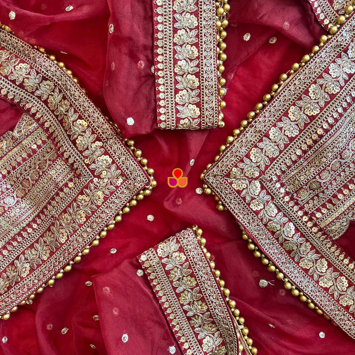 anokherang Dupattas Bridal Saanjh Maroon Stone Scalloped Organza Dupatta