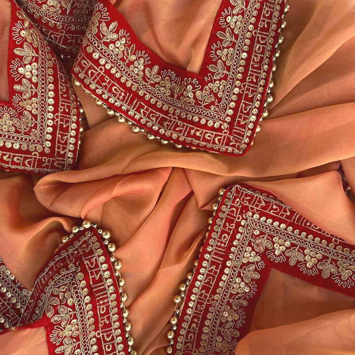 anokherang Dupattas Bridal Saawariya Peach Saubhagyavati Organza Dupatta