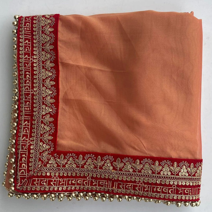anokherang Dupattas Bridal Saawariya Peach Saubhagyavati Organza Dupatta