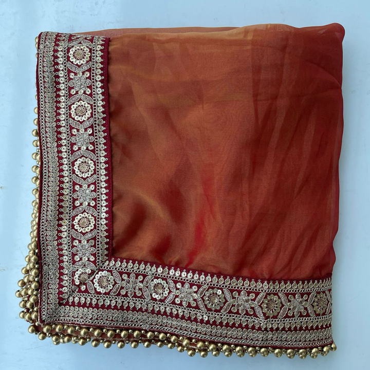anokherang Dupattas Bridal Saawariya Rust Tissue Organza Dupatta