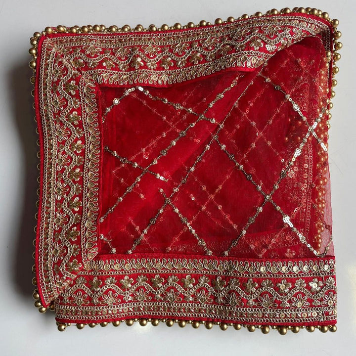 anokherang Dupattas Bridal Saaz Red Criss-cross Net Dupatta