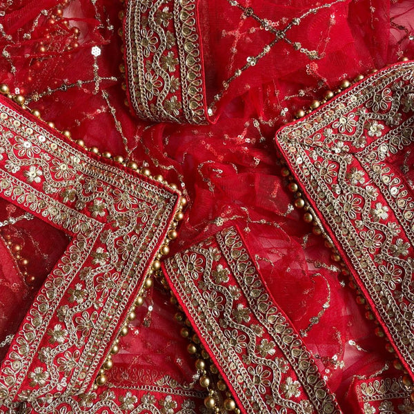 anokherang Dupattas Bridal Magenta Saubhagyavati Criss Cross Net Dupatta (Copy)