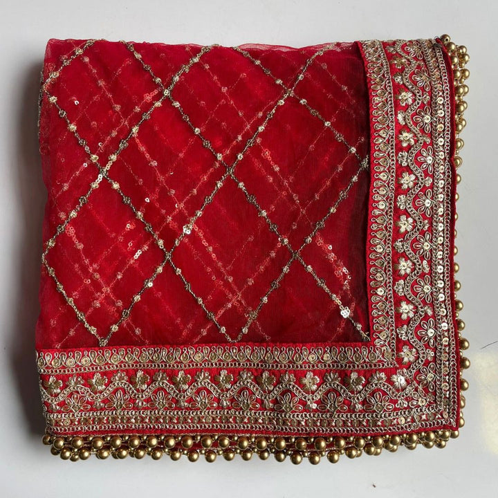 anokherang Dupattas Bridal Magenta Saubhagyavati Criss Cross Net Dupatta (Copy)