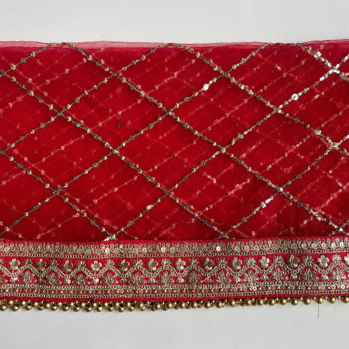 anokherang Dupattas Bridal Saaz Red Criss-cross Net Dupatta