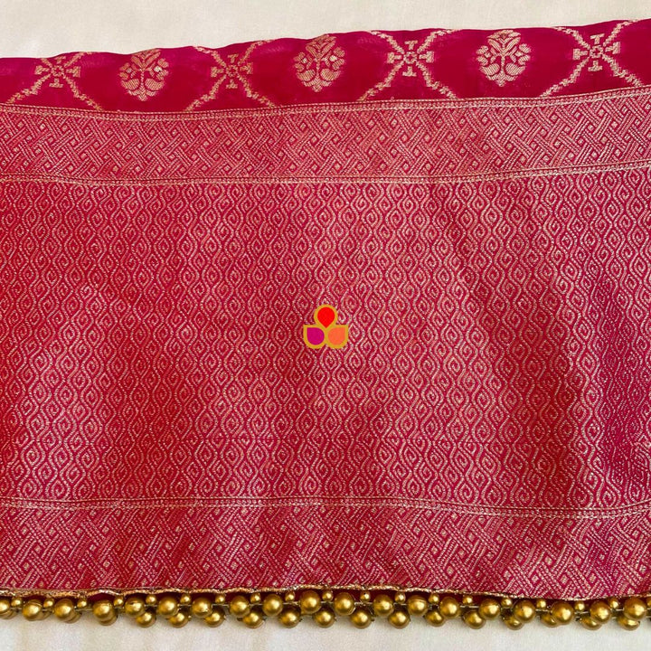 anokherang Dupattas Bridal Saba Pink Organza Banarsi Embroidered Dupatta