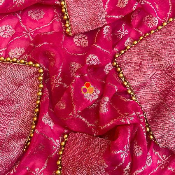 anokherang Dupattas Bridal Saba Pink Organza Banarsi Embroidered Dupatta
