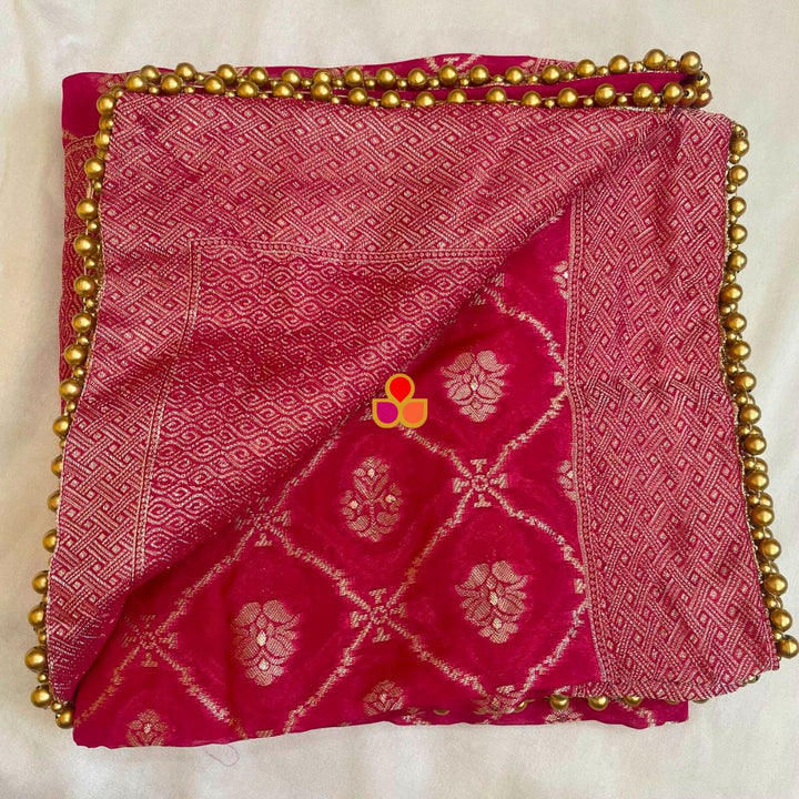 anokherang Dupattas Bridal Saba Pink Organza Banarsi Embroidered Dupatta