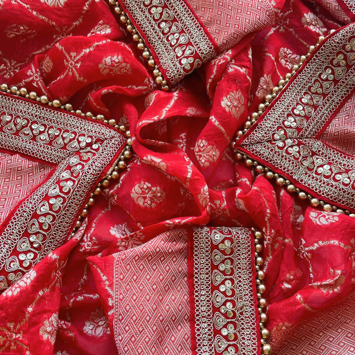 anokherang Dupattas Bridal Saba Red Georgette Banarsi Embroidered Dupatta