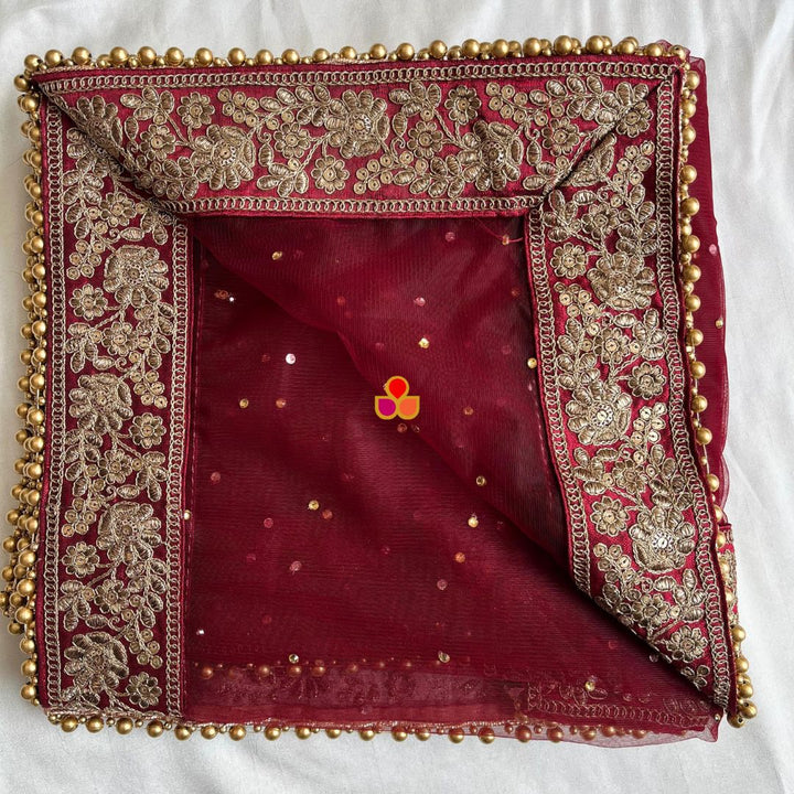 anokherang Dupattas Bridal Sahiba Maroon Stone Antique Embroidered Net Dupatta