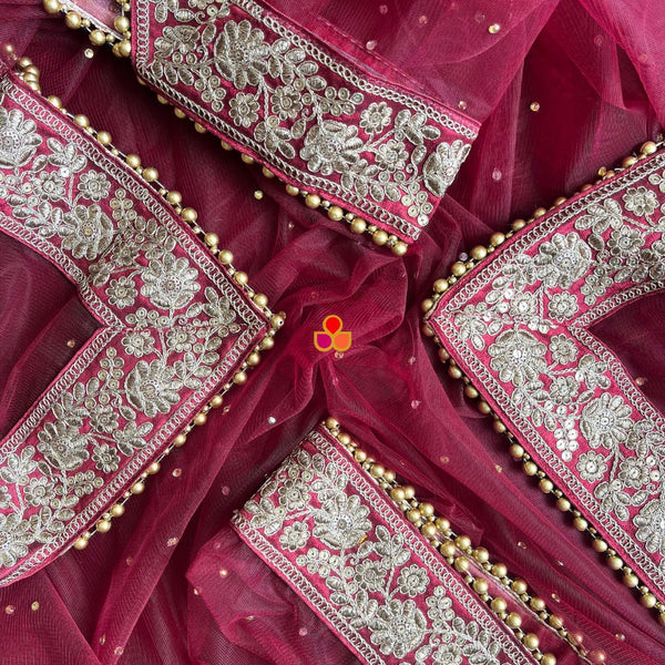 anokherang Dupattas Bridal Sahiba Maroon Stone Antique Embroidered Net Dupatta