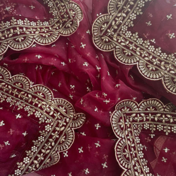 anokherang Dupattas Copy of Bridal Saira Maroon Stone Organza Dupatta