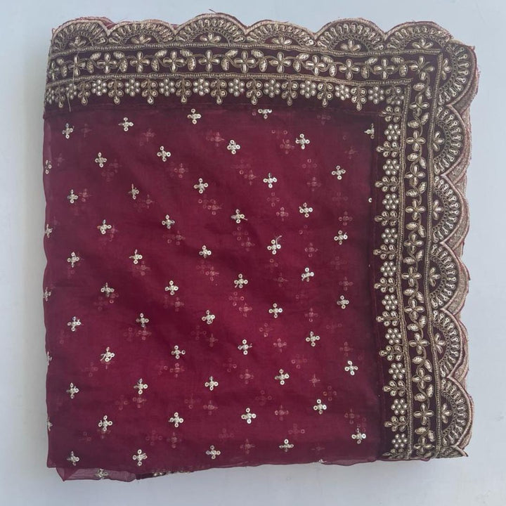anokherang Dupattas Copy of Bridal Saira Maroon Stone Organza Dupatta