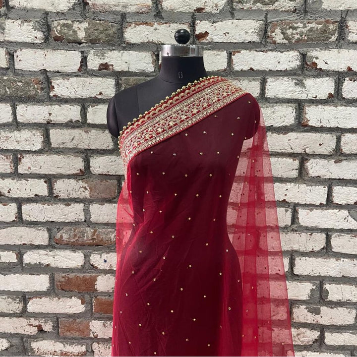 anokherang Dupattas Bridal Saira Red Sequin Embroidered Net Dupatta