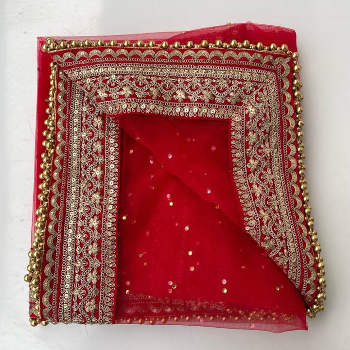 anokherang Dupattas Bridal Saira Red Sequin Embroidered Net Dupatta