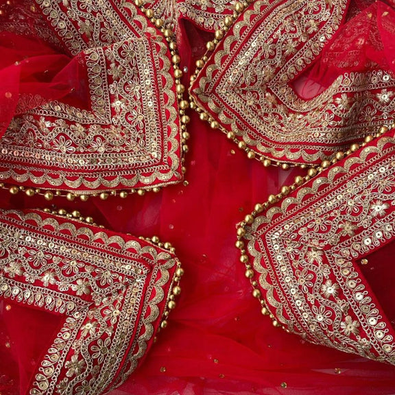 Designer Red Net Fabric Dupatta with Golden Sequin Work main image 1