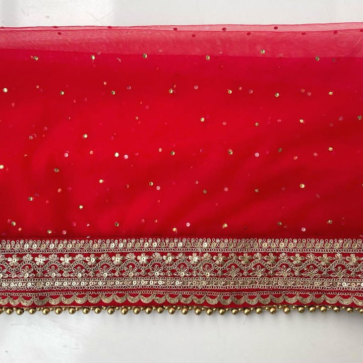 anokherang Dupattas Bridal Saira Red Sequin Embroidered Net Dupatta