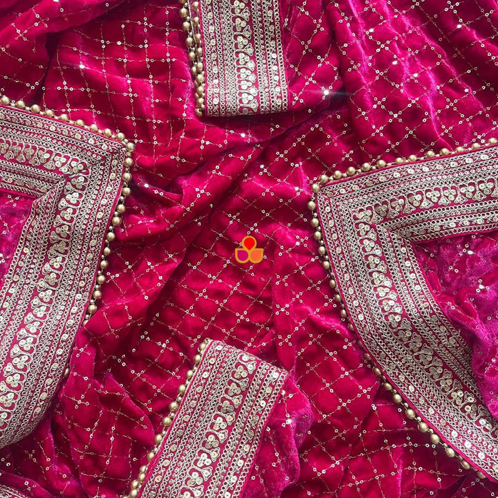 anokherang Dupattas Bridal Sama Pink Embroidered Sequin Velvet Dupatta