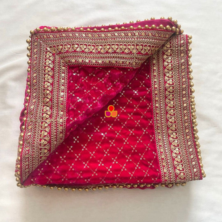 anokherang Dupattas Bridal Sama Pink Embroidered Sequin Velvet Dupatta