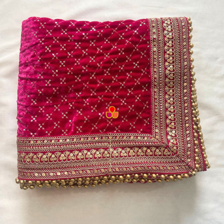 anokherang Dupattas Bridal Sama Pink Embroidered Sequin Velvet Dupatta
