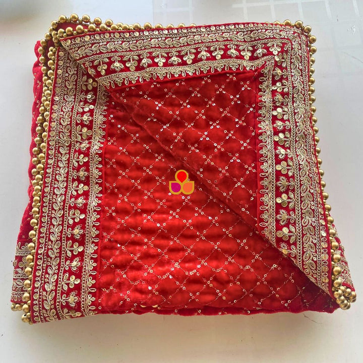 anokherang Dupattas Bridal Sama Red Embroidered Sequin Velvet Dupatta