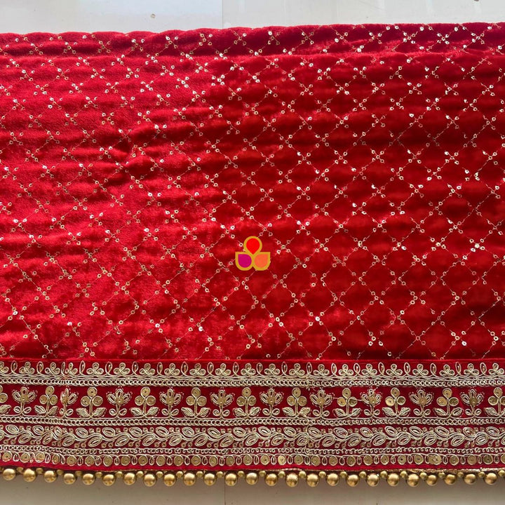 anokherang Dupattas Bridal Sama Red Embroidered Sequin Velvet Dupatta