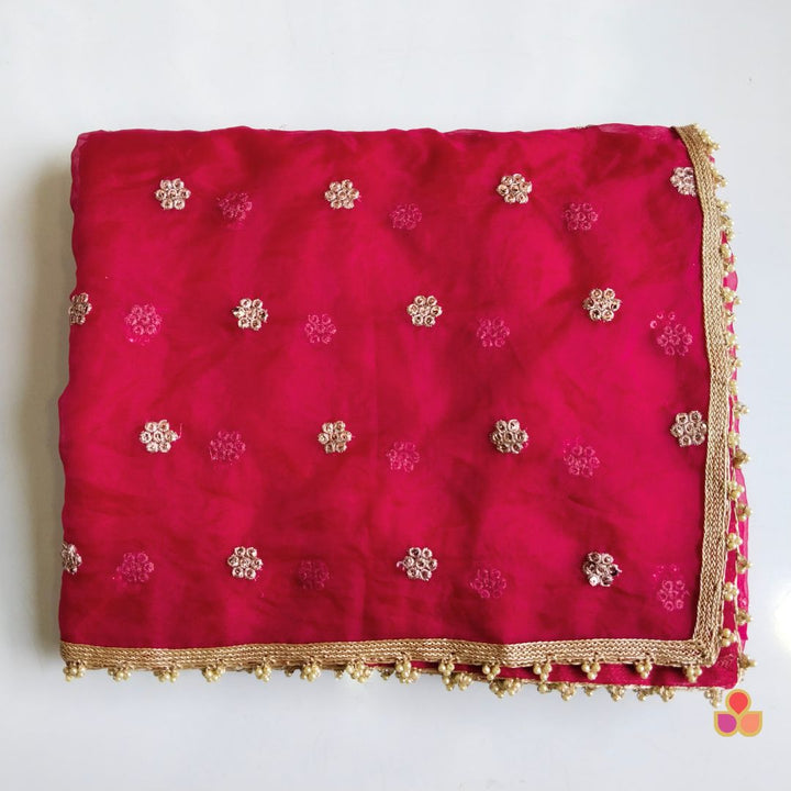 anokherang Dupattas Bridal Samaira Red Stone Embroidered Bead Net Dupatta (Copy)