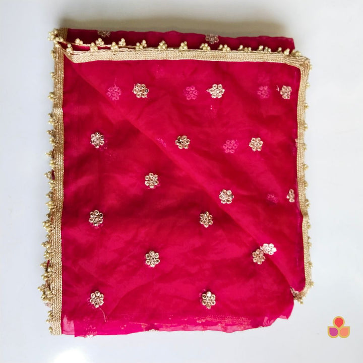 anokherang Dupattas Bridal Samaira Red Stone Embroidered Bead Net Dupatta (Copy)