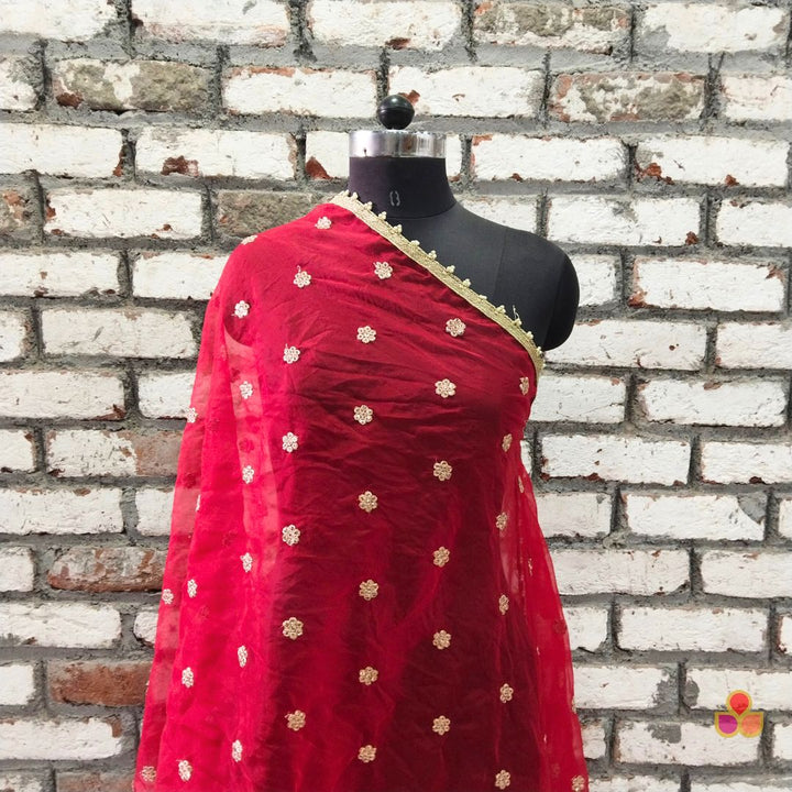 anokherang Dupattas Bridal Samaira Red Stone Embroidered Bead Net Dupatta (Copy)