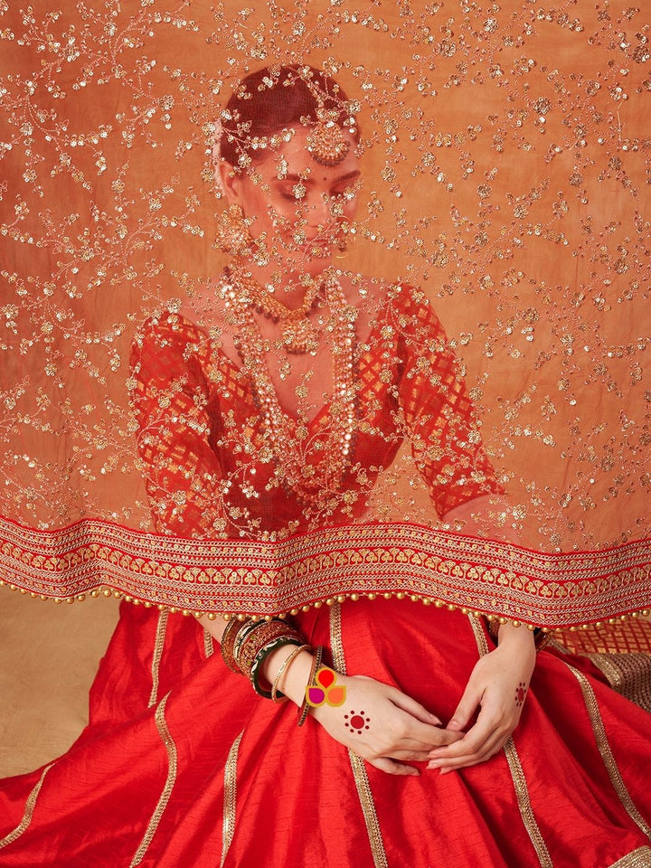 anokherang Dupattas Bridal Samaira Red Zari Embroidered Net Dupatta
