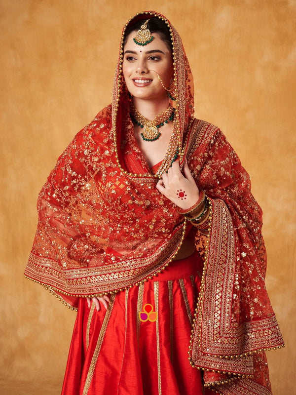 anokherang Dupattas Bridal Samaira Red Zari Embroidered Net Dupatta
