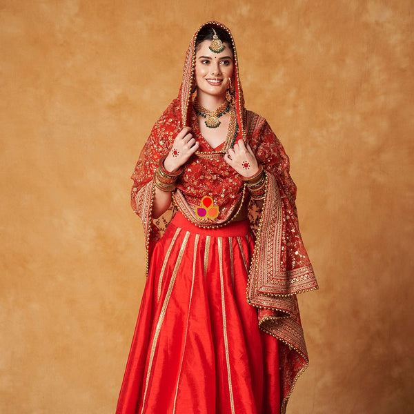 anokherang Dupattas Bridal Samaira Red Zari Embroidered Net Dupatta