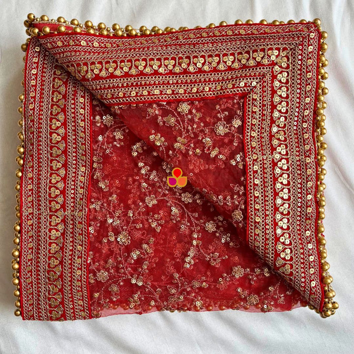 anokherang Dupattas Bridal Samaira Red Zari Embroidered Net Dupatta
