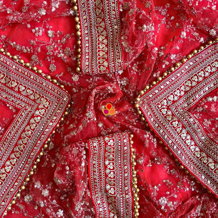 anokherang Dupattas Bridal Samaira Red Zari Embroidered Net Dupatta