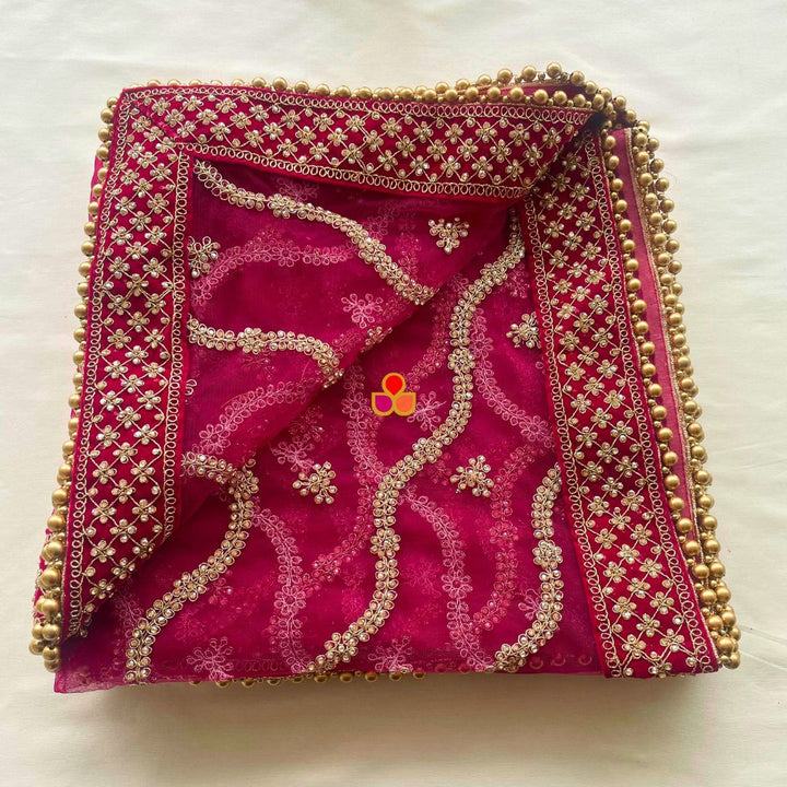anokherang Dupattas Bridal Sangam Pink Stone Hand Embroidered Net Dupatta