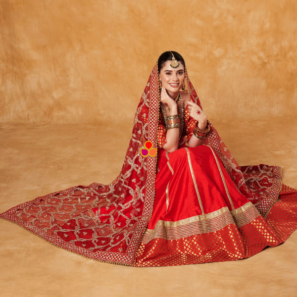 anokherang Dupattas Bridal Sangam Red Stone Hand Embroidered Net Dupatta