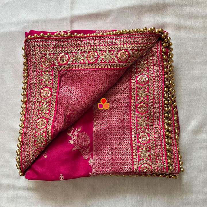 anokherang Dupattas Bridal Sargam Pink Georgette Banarsi Embroidered Dupatta