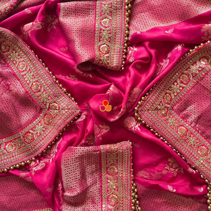 anokherang Dupattas Bridal Sargam Pink Georgette Banarsi Embroidered Dupatta