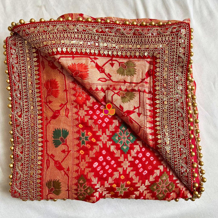 anokherang Dupattas Bridal Sargam Red Silk Banarsi Embroidered Dupatta