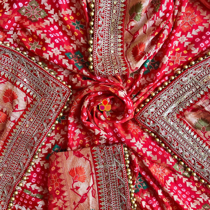 anokherang Dupattas Bridal Sargam Red Silk Banarsi Embroidered Dupatta