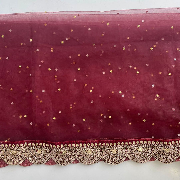 anokherang Dupattas Bridal Saugaat Maroon Stone Scalloped Net Dupatta