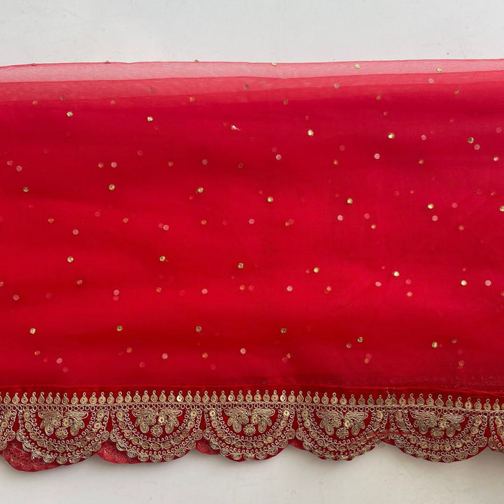 anokherang Dupattas Bridal Saugaat Red Stone Scalloped Net Dupatta