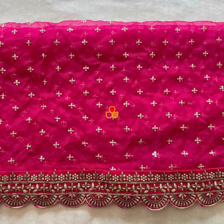 anokherang Dupattas Bridal Shagun Pink Sequin Organza Scalloped  Dupatta