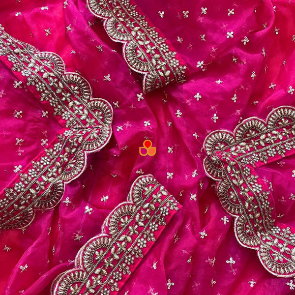 anokherang Dupattas Bridal Shagun Pink Sequin Organza Scalloped  Dupatta