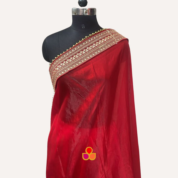 anokherang Dupattas Bridal Shaheen Red Tissue Organza Dupatta